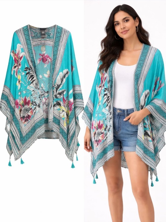Vince Camuto Tops - NWOT‎ Vince Camuto Turquoise Floral Kimono Swimsuit Cover-Up